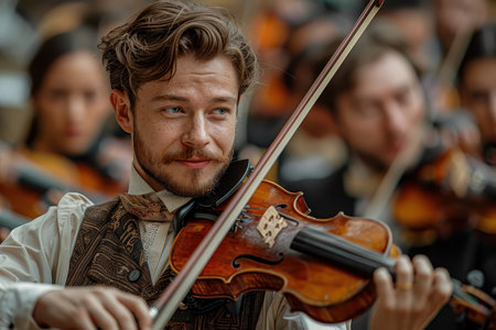 Captures the passion and energy of musicians preparing for a live performance.の素材