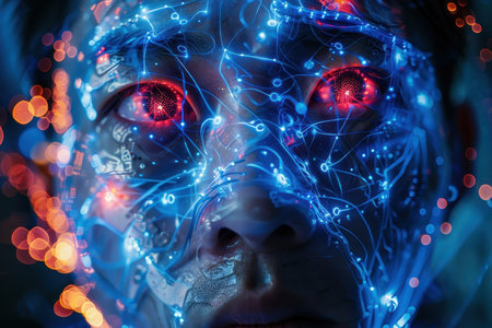 Depicts the seamless integration of technology and biology in a cyborg.の素材