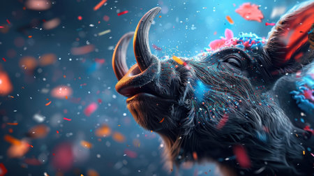 Glamorous boar in disco outfit, perfect for party invites or ads.の素材