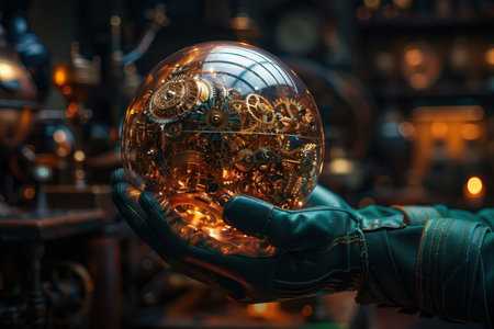 evokes a sense of wonder and ingenuity, with the intricate clockwork mechanisms suggesting the power of human invention.の素材