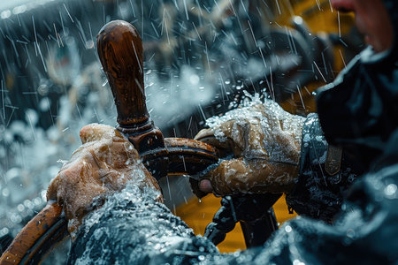 Focuses on the human element of seafaring, highlighting the captain's skill and experience.の素材