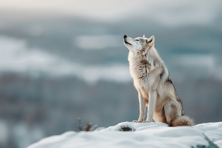 A wolf howling at the northern lights, representing the wild spirit and the power of nature.の素材