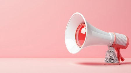 Quirky glasses with single lens and miniature megaphone on plain background.の素材