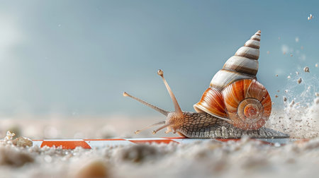 A whimsical illustration of a snail with a rocket booster.の素材