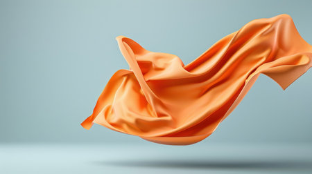 Minimalist composition of orange silk cloth against a muted background.の素材