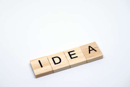"IDEA" Wooden letters on white backgroundの写真素材