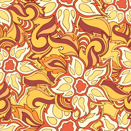 Spring hand drawing seamless pattern. Vector floral color banner with flowers and leaves.のイラスト素材