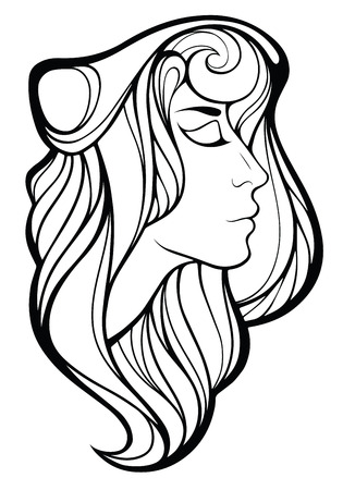 Vector decorative portrait of shaman girl with  long hair isolated on white background.のイラスト素材