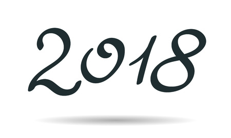 Modern funny lettering 2018. Hand drawing vector color ornament letters isolated on white. New Year theme.のイラスト素材