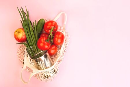 Food packaging. Quarantine food delivery home. Flatlay with copyspace.の写真素材