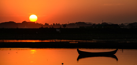 Sunset near uben bridge in Mandalayの写真素材