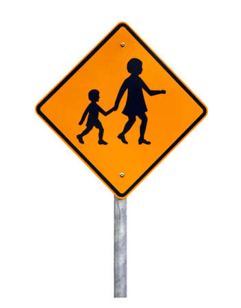 Warning Children Crossing - Current Australian Road Sign (reflective) - Isolated on Whiteの写真素材
