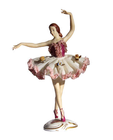Antique Dresden Lace Porcelain Ballerina Figurine, isolated on whiteの写真素材