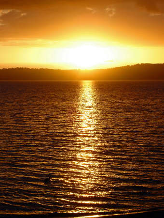 Sunset over Lake Taupo, New Zealandの写真素材