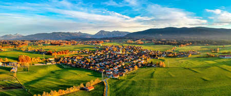 Areal view at little village in Bavaria Alpen Waakirchenの写真素材