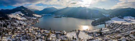 Aerial View Lake Schliersee Winter, Germanyの写真素材