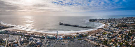 Aerial view of the Santa Cruz pier rollercoaster California US. Longest wooden pier in the USA.の写真素材