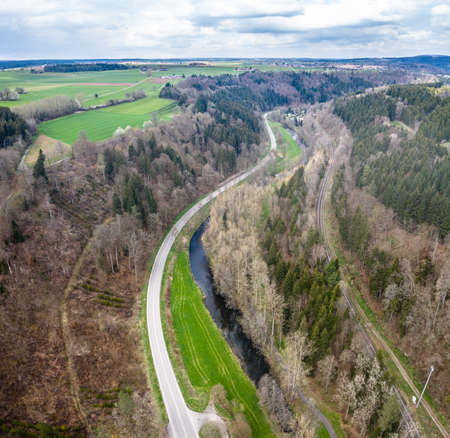 Scenic mountain landscape. View on the Black Forest, Germany. Aerial. Close to Nagoldの写真素材