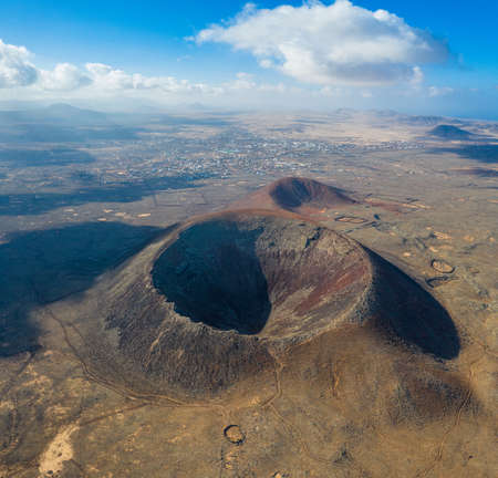 Way to Vulcan Calderon Hondo and volcanic mountain on the Canary Island Fuerteventura, Spain.