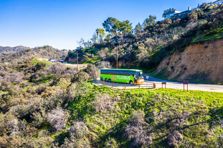 FlixBus green Passenger Bus, Los Angeles California. Intercity travel bus. Flix Bus.のeditorial素材