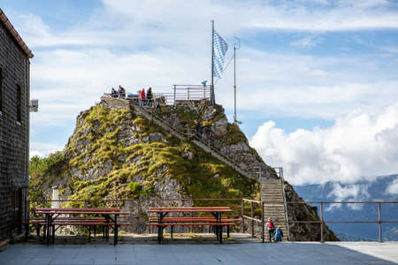 View of Wendelstein mountain. Bayrischzell. Bavaria, Germany. Alps. Summit Peak Tourist Attraction Summerの写真素材
