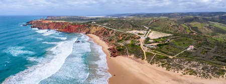 Amado Beach. Portugal Algarve. BEautiful Aerial Panorama. Praia do Amadoの写真素材