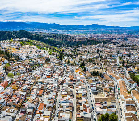 Granada city Alhambra. Panoramic aerial drone view. Spain Andalusiaの写真素材