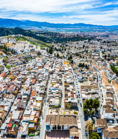 Granada city Alhambra. Panoramic aerial drone view. Spain Andalusiaの写真素材