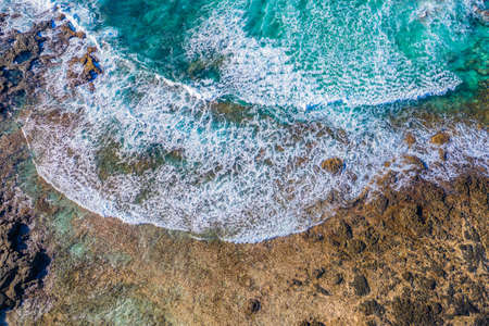 Fuerteventura. Vulcano Beach. Waves. Top View of a drone at the Bay. Spainの写真素材