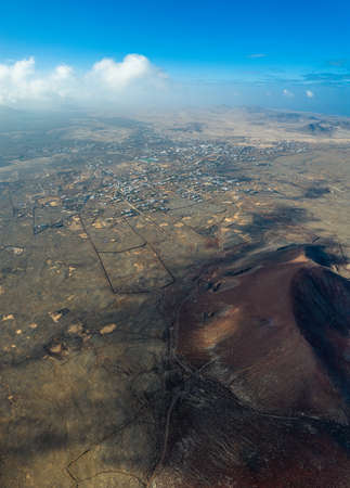 Vulcan Fuerteventura Calderon Hondo and volcanic mountain. Drone Shot Canary Island, Spainの写真素材