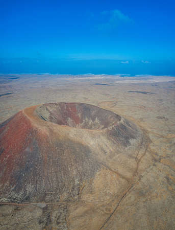 Vulcan Fuerteventura Calderon Hondo and volcanic mountain. Drone Shot Canary Island, Spainの写真素材