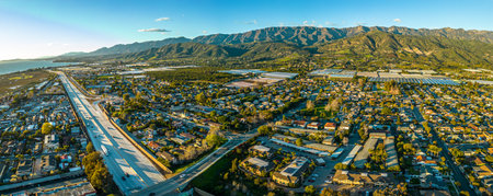 Highway 101 Carpinteria. Coast Road close to Santa Barbara. Aerial Panoramaの写真素材