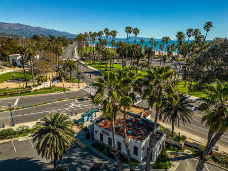 Santa Barbara Aerial Panorama. Scenic shot of Pier and beachの写真素材