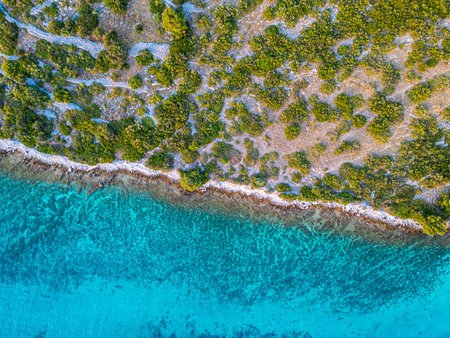 Sail boat and catamaran at a bay on blue turquoise water. Anchor in paradiseの写真素材