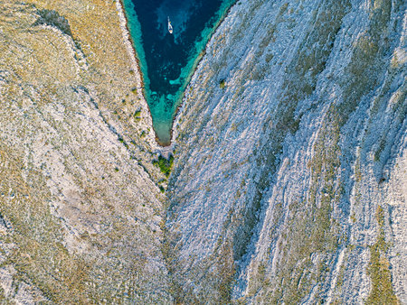 Sea bay from drone view. Turquoise, blue water in croatia. Sailing aerialの写真素材