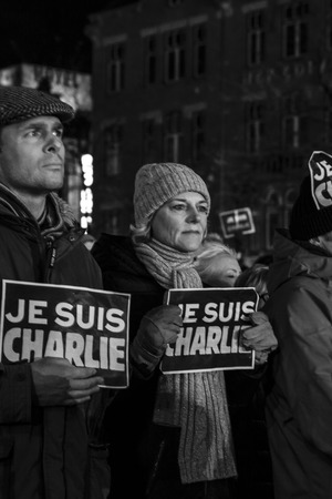 Amsterdam, The Netherlands, January 08 2015: demonstation in solidarity with the attack against Charlie Hebdo in Paris, France on 07 Januaryのeditorial素材