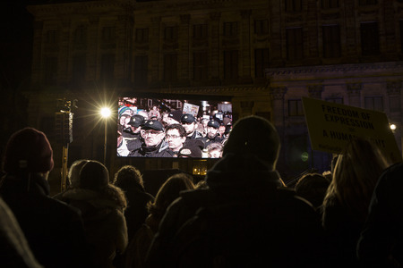 Amsterdam, The Netherlands, January 08 2015: demonstation in solidarity with the attack against Charlie Hebdo in Paris, France on 07 Januaryのeditorial素材
