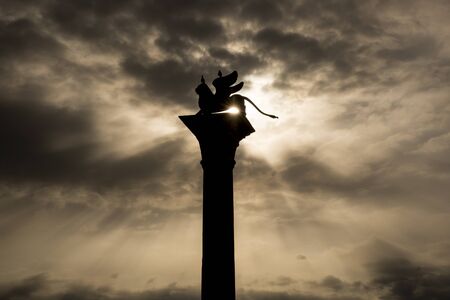 Winged lion of Saint Mark in the backlight, Venice. Italyのeditorial素材