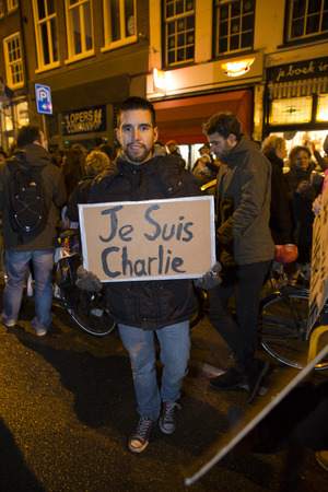 Amsterdam, The Netherlands, January 08 2015: demonstation in solidarity with the attack against Charlie Hebdo in Paris, France on 07 Januaryのeditorial素材