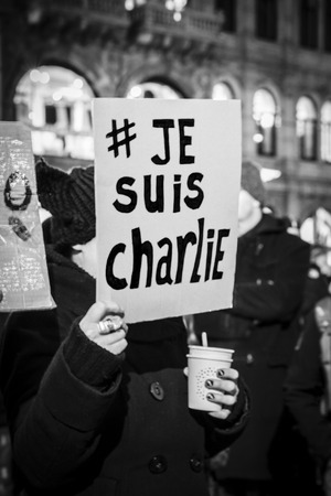 Amsterdam, The Netherlands, January 08 2015: demonstation in solidarity with the attack against...