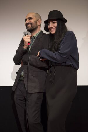 Amsterdam, The Netherlands - August 14 2014: during the opening evening of the World Cinema Amsterdam festival, a world film festival held from 14 to 24/08/2014. Interview of the directors Ronit and Shlomi Elkabetz, at the premiere of their film Gett The のeditorial素材