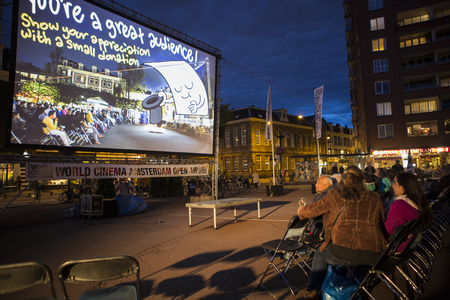 Amsterdam, The Netherlands - august 20 2014: during the open air screening of Mexican film ParaÃ­so, Marie Heinekeinplein, World Cinema Amsterdam festival, a world film festival held from 14 to 24/08/2014のeditorial素材