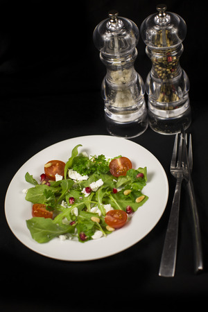 Tasty green salade with tomato and goat cheeseの写真素材