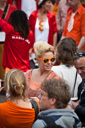 Amsterdam, The Netherlands, April 30, 2014: celebration of the public national holiday Kings day - Koningsdag - held every year on 30th of April in the entire country to celebrate the birthday of King Willemのeditorial素材