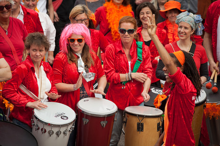 Amsterdam, The Netherlands, April 30, 2014: celebration of the public national holiday Kings day - Koningsdag - held every year on 30th of April in the entire country to celebrate the birthday of King Willemのeditorial素材