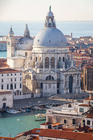 Aerial view of basilica di santa maria della salute, Venice Italyの写真素材