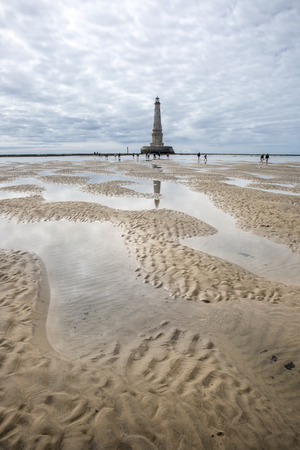 view of the historical lighthouse of Cordouan at low tide, Gironde estuary, Franceの写真素材