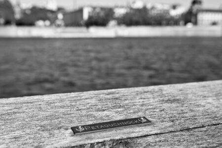 Symbolic and poetic messages along the bank of the Rhone, Lyon Franceの写真素材