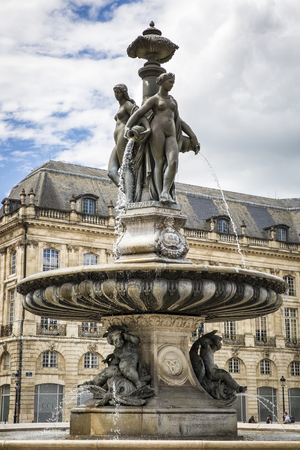 Fountain with statues of the three Graces place de la Bourse, Bordeaux, Franceの写真素材