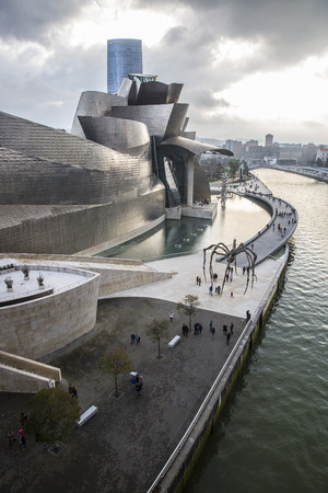 BILBAO, SPAIN - MARCH 19, 2015: The Guggenheim Museum in Bilbao during the Niki de Saint Phalle exhibition (27 â June 7, 2015) , Biscay, Basque Country, Spainのeditorial素材
